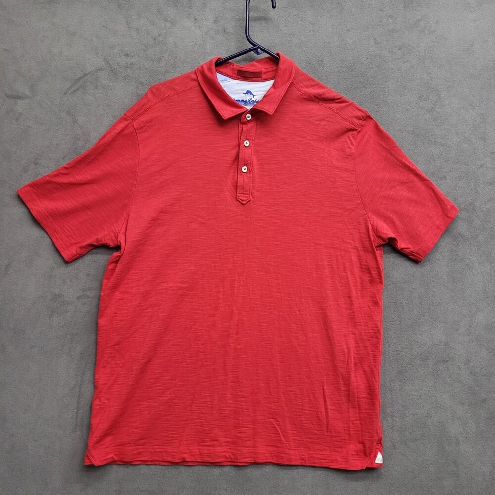 Tommy Bahama Polo Shirt Men Size Large Red Pima Cotton Preppy Golf‎ Resort Beach